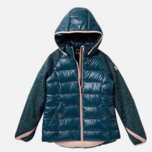 MICHAEL KORS Girls  Quilted Puffer Jacket Teal Thumbhole SZ-14 Hooded